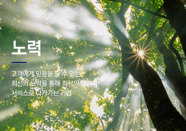 노력, 고객에게 믿음을 줄 수 있는 최선의 노력을 통해 최상의 기술과 서비스로 다가가는 기업